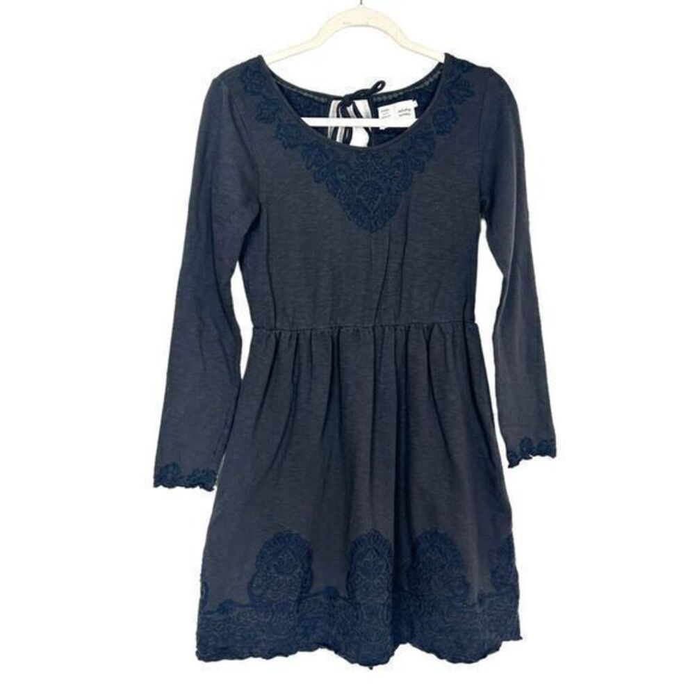 Anthropologie Saturday Sunday Embroidered Knit Dress Ellie Small Gray Black Boho